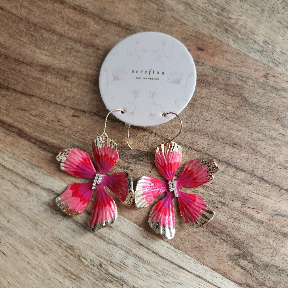 Pink and Gold Dangle Serefina Flower Earrings